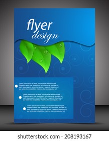 Business A4 booklet cover with green leaves and water drops, flyer brochure design/design for print, publishing or working presentation with place for your content