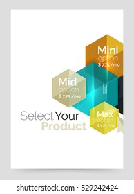 Business a4 brochure or flyer template with options. Vector geometric hexagon template