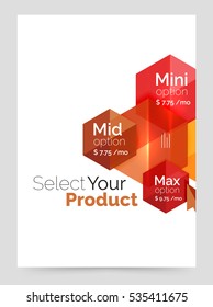 Business a4 brochure or flyer template with options. Vector geometric hexagon template
