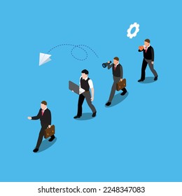 Business is about moving forward together isometric 3d vector illustration concept for banner, website, illustration, landing page, flyer, etc.