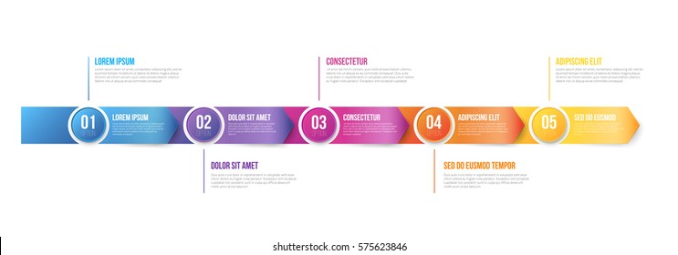 Business abstract 3d looks arrow infographic template timeline with 5 steps for bright colored presentation