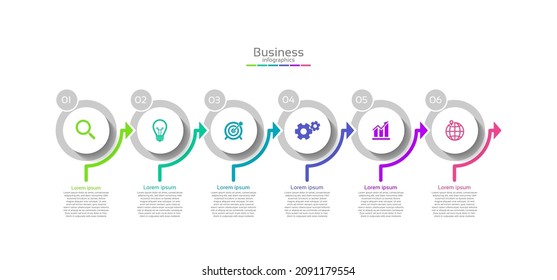 Funda de plantilla infográfica de fondo abstracto de negocios colorida con 6 pasos