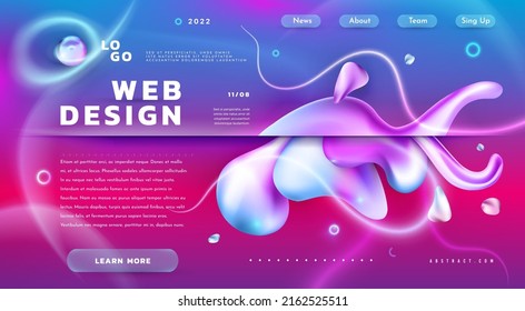 Business abstract banner. Website UI template. Gradient futuristic design with modern geometric fluid shapes. Minimal 3D smooth blotches. Web interface. Vector digital landing page