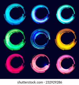 Business Abstract Circle icons set on dark background.. vector logo design template for Corporate, Media, Technology style.