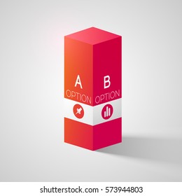 Business abstract concept with 3d red square column and icons on gray background isolated vector illustration