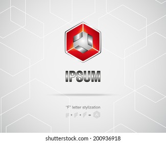 Business Abstract Element Design Template. Creative Concept Emblem. Combination of Letters F, Vector Hexagon