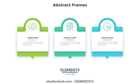 Business abstract frame infographics with icons for effective data presentation, visualization and analysis. Three rectangular elements to choose. Vector illustration