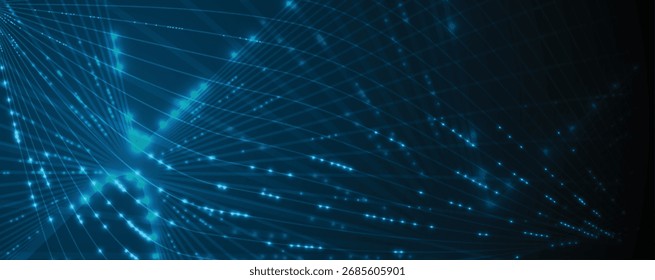 Anuncio de Web de comunicación global abstracto del negocio, líneas conectadas con diseño de los puntos