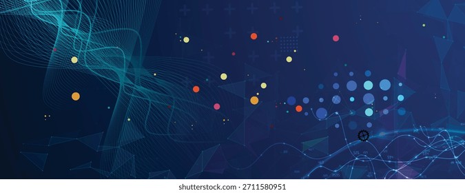 Business abstract global communication web banner, lines connected with dots design big data analysis