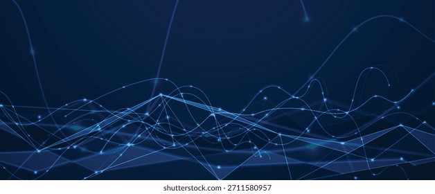 Anuncio de Web de comunicación global abstracto del negocio, líneas conectadas con el análisis del big data del diseño de los puntos