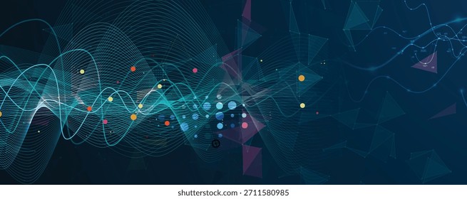 Anuncio de Web de comunicación global abstracto del negocio, líneas conectadas con el análisis del big data del diseño de los puntos