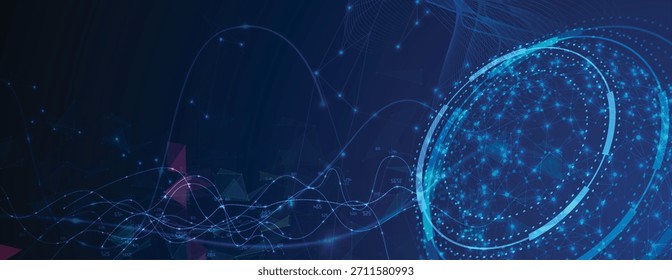 Anuncio de Web de comunicación global abstracto del negocio, líneas conectadas con el análisis del big data del diseño de los puntos