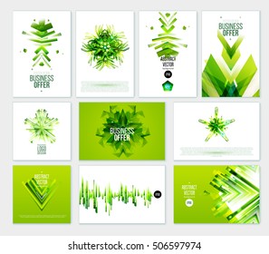 Business Abstract Green Template Background. Brochure, annual report, flyer, magazine vector templates. Set of modern green corporate designs. Vector polygonal design.