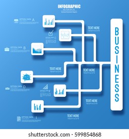 Business abstract infographic template with flowchart white icons on blue background vector illustration