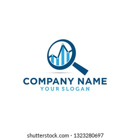 Business abstract logo symbol. Statistics with magnifier search icon logo concept illustration. Vertical shapes sign abstract logo