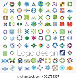 Business abstract set of 94 logo designs, vector illustration. Unusual icons - isolated on white background, abstract icon