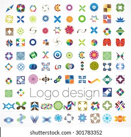 Business abstract set of 94 logo designs, vector illustration. Unusual icons - isolated on white background, abstract icon