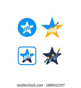 Business abstract star shape logo symbol. Growth creative symbol concept. Increase, bank profit, grow up arrow abstract business logo. Stock finance market, progress line, profit star logo, star set.
