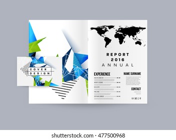 Business Abstract Template Background. Geometric Triangular or Polygonal Surface Structures. Brochure Layout for Annual Report or A4 Booklet. Vector Illustration.