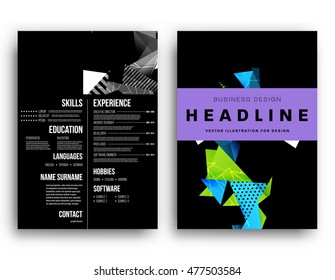 Business Abstract Template Background. Geometric Triangular or Polygonal Surface Structures. Brochure Layout for Annual Report or A4 Booklet. Vector Illustration.