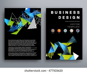 Business Abstract Template Background. Geometric Triangular or Polygonal Surface Structures. Brochure Layout for Annual Report or A4 Booklet. Vector Illustration.