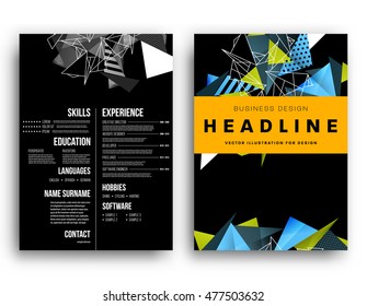 Business Abstract Template Background. Geometric Triangular or Polygonal Surface Structures. Brochure Layout for Annual Report or A4 Booklet. Vector Illustration.