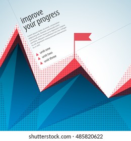 Business abstract template with red flag and text field flat vector illustration