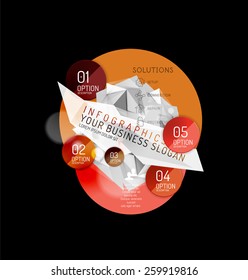 Business abstract triangular infographics layout, 3d composition with options