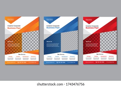 Plantilla de volante de vector abstracto de negocio con tres colores. Diseño de folletos, publicidad, presentación, informe anual, afiche, formas geométricas para plantilla de volante, diseño de página de revista, tamaño a4.