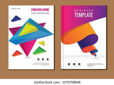 Business abstract vector template. Brochure design, cover modern layout, annual report, poster, flyer in A4 with colorful triangles, geometric shapes for tech, science, market with light background