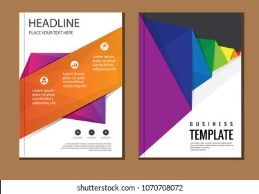 Business abstract vector template. Brochure design, cover modern layout, annual report, poster, flyer in A4 with colorful triangles, geometric shapes for tech, science, market with light background