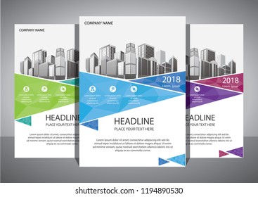 Business abstract vector template. Brochure design, cover modern layout, annual report, poster, flyer in A4 with colorful triangles, geometric shapes for tech, science, market with light background