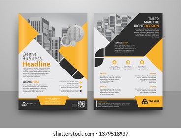 Business abstract vector template for Brochure, AnnualReport, Magazine, Poster, Corporate Presentation, Portfolio, Flyer, Market, infographic with yellow and black color size A4, Front and back