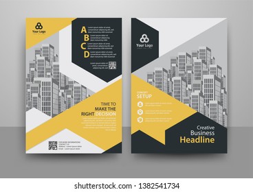 Business abstract vector template for Brochure, AnnualReport, Magazine, Poster, Corporate Presentation, Portfolio, Flyer, Market, infographic with yellow and blue color size A4, Front and back