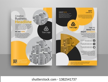 Business abstract vector template for Brochure, AnnualReport, Magazine, Poster, Corporate Presentation, Portfolio, Flyer, Market, infographic with yellow and blue color size A4, Front and back