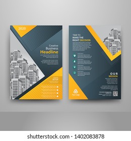 Business abstract vector template for Brochure, AnnualReport, Magazine, Poster, Corporate Presentation, Portfolio, Flyer, Market, infographic with blue and yellow color size A4, Front and back 