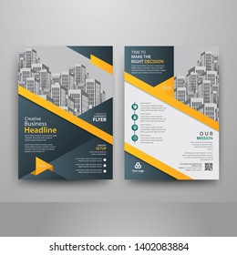 Business abstract vector template for Brochure, AnnualReport, Magazine, Poster, Corporate Presentation, Portfolio, Flyer, Market, infographic with blue and yellow color size A4, Front and back 