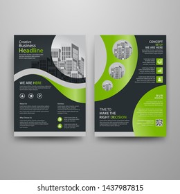 Business abstract vector template for Brochure, Annual Report, Magazine, Poster, Corporate Presentation, Portfolio, Flyer, Market, infographic with green and black color size A4, Front and back.