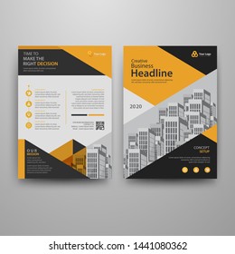 Business abstract vector template for Brochure, AnnualReport, Magazine, Poster, Corporate Presentation, Portfolio, Flyer, Market, infographic with yellow and black color size A4, Front and back.