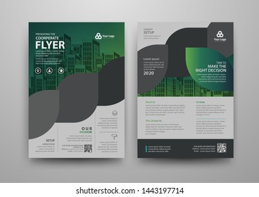 Business abstract vector template for Brochure, AnnualReport, Magazine, Poster, Corporate Presentation, Portfolio, Flyer, Market, infographic with green and black color size A4, Front and back.