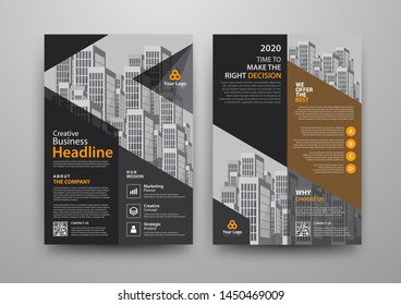 Business abstract vector template for Brochure, AnnualReport, Magazine, Poster, Corporate Presentation, Portfolio, Flyer, Market, infographic with yellow and black color size A4, Front and back.