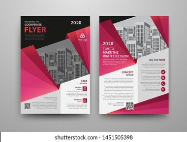 Business abstract vector template for Brochure, AnnualReport, Magazine, Poster, Corporate Presentation, Portfolio, Flyer, Market, infographic with pink color size A4, Front and back. Vector