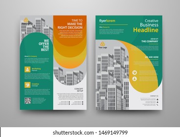 Business abstract vector template for Brochure, AnnualReport, Magazine, Poster, Corporate Presentation, Portfolio, Flyer, Market, infographic with green and yellow color size A4, Front and back