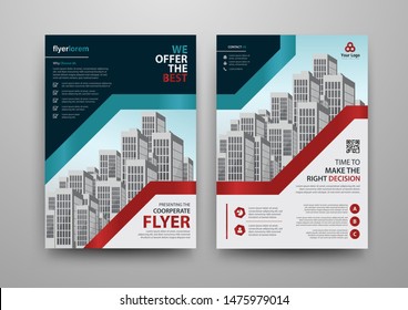 Business abstract vector template for Brochure, AnnualReport, Magazine, Poster, Corporate Presentation, Portfolio, Flyer, infographic with blue and red color size A4, Front and back. Vector 