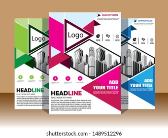 Business abstract vector template Brochure design cover modern layout annual report poster flyer in A4 with colorful triangles geometric shapes for tech science market with light background