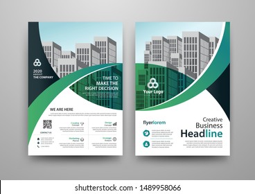 Business abstract vector template for Brochure, AnnualReport, Magazine, Poster, Corporate Presentation, Portfolio, Flyer, infographic with blue and green color size A4, Front and back. Vector