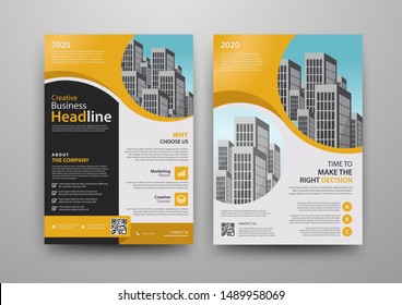 Business abstract vector template for Brochure, AnnualReport, Magazine, Poster, Corporate Presentation, Portfolio, Flyer, infographic with yellow and black color size A4, Front and back. Vector
