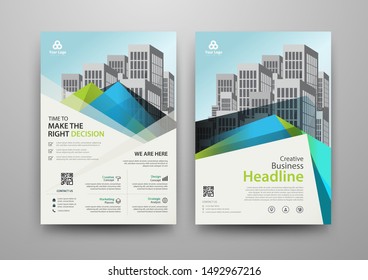 Business abstract vector template for Brochure, Annual Report, Magazine, Poster, Corporate Presentation, Portfolio, Flyer, infographic with blue and green color size A4, Front and back. Vector