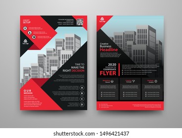 Business abstract vector template for Brochure, AnnualReport, Magazine, Poster, Corporate Presentation, Portfolio, Flyer, infographic with red and black color size A4, Front and back. Vector