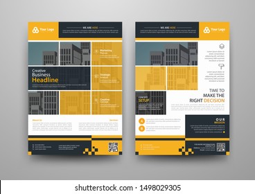 Business abstract vector template for Brochure, AnnualReport, Magazine, Poster, Corporate Presentation, Portfolio, Flyer, infographic with yellow and blue color size A4, Front and back. Vector